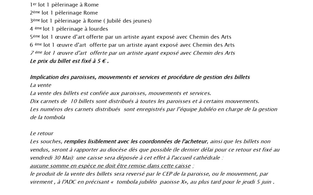 Tombola – Note pour les paroisses, mouvements et services